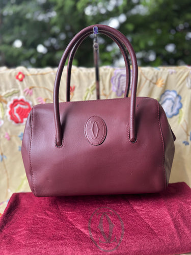 CARTIER VTG Must Line Mini Boston Bag in Burgundy Leather