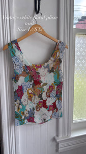 VTG White Floral Plisse Tank [L]