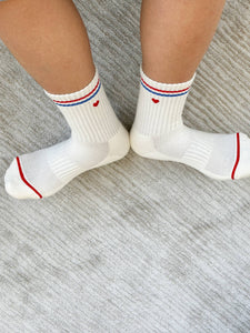 Embroidered Boyfriend Socks: Parchment + Heart