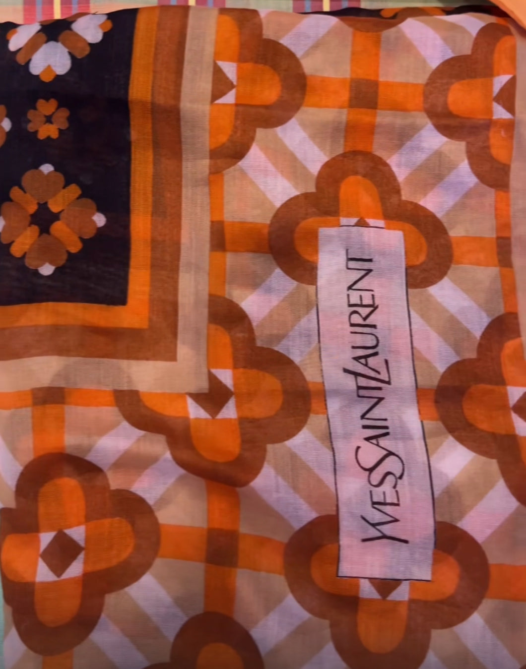 YSL Tan/Orange/Black Cotton Scarf