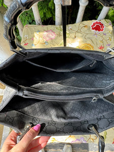 GUCCI GG Black Nylon Bamboo Tote