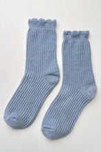 Load image into Gallery viewer, Linen Scallop Socks: Pale Blue