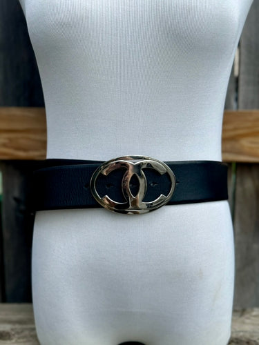 CHANEL 00's Black Calfskin Sliver CC Buckle Belt (95/38)