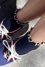 Load image into Gallery viewer, The Petite Ruffle Sock: Navy / Butter