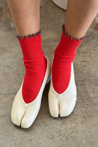 Ruffled Modal Socks: Paprika / Brown Edge