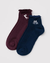 Load image into Gallery viewer, Lettuce Edge Sock Set of 2 - Mahogany &amp; Navy Icons