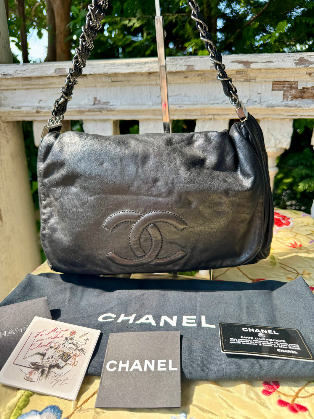 CHANEL Black Lambskin Hobo Bag