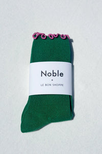 Ruffled Modal Socks: Spinach / Pink Edge