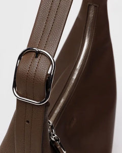 Recycled Leather Shoulder Bag - Brown