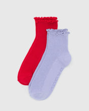 Load image into Gallery viewer, Lettuce Edge Sock Set of 2 - Lavender &amp; Red