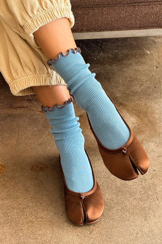 Ruffled Modal Socks: Powder Blue / Brown Edge