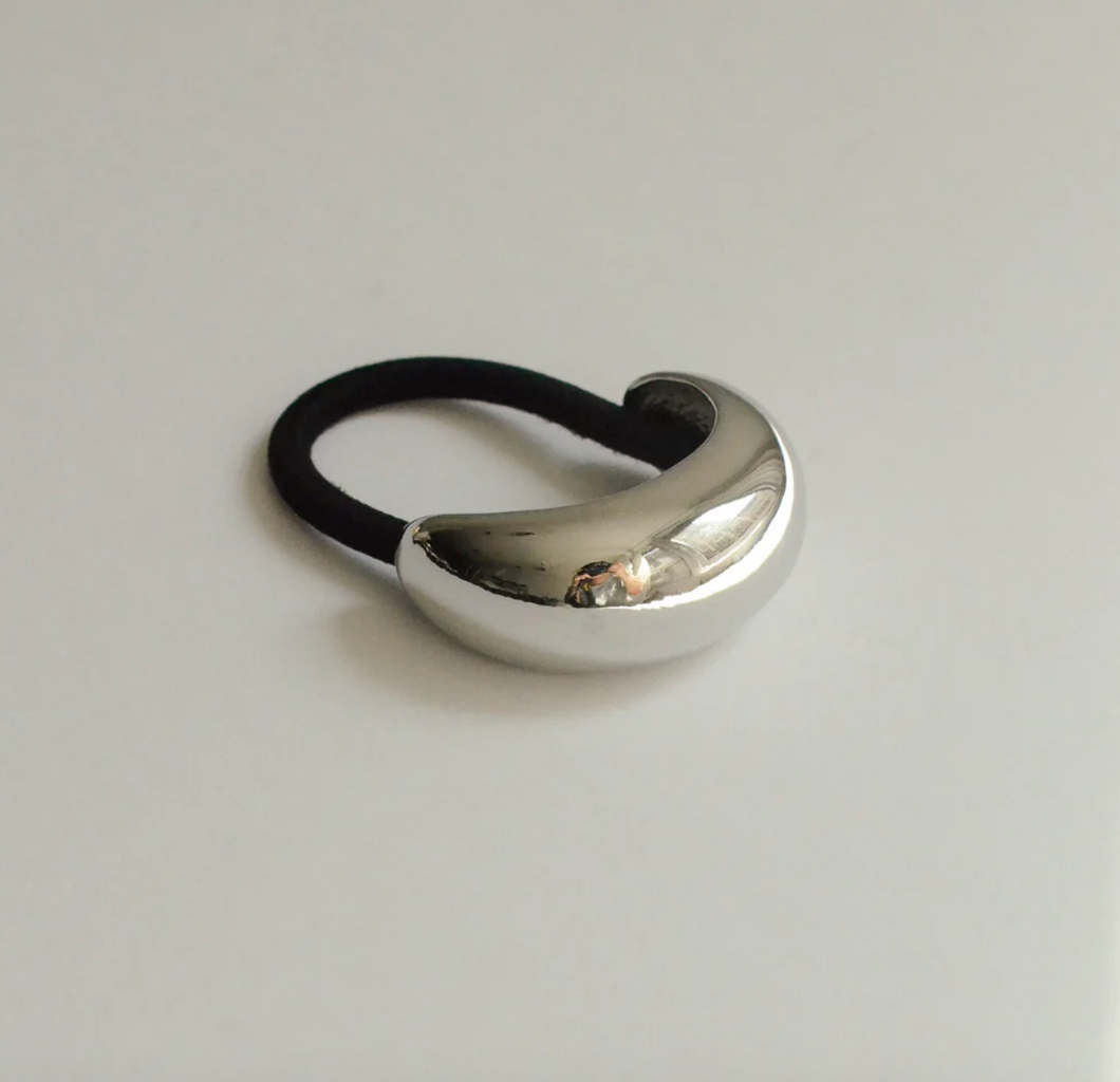 Narrow Crescent Metal Cuff Hair Tie | Silver