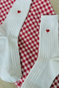 Embroidered Her Socks: Classic White + Heart