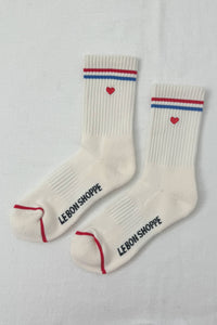 Embroidered Boyfriend Socks: Parchment + Heart