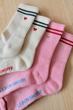 Load image into Gallery viewer, Embroidered Boyfriend Socks: Parchment + Heart