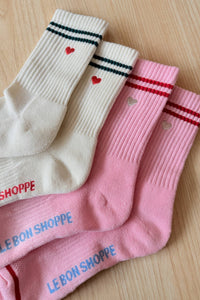 Embroidered Boyfriend Socks: Parchment + Heart