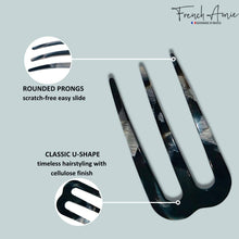 Load image into Gallery viewer, French Amie Tri Prongs 3" Medium Handmade Cellulose Bun Holder Women Hair Pin: Onyx