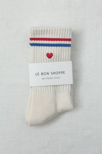 Embroidered Boyfriend Socks: Parchment + Heart