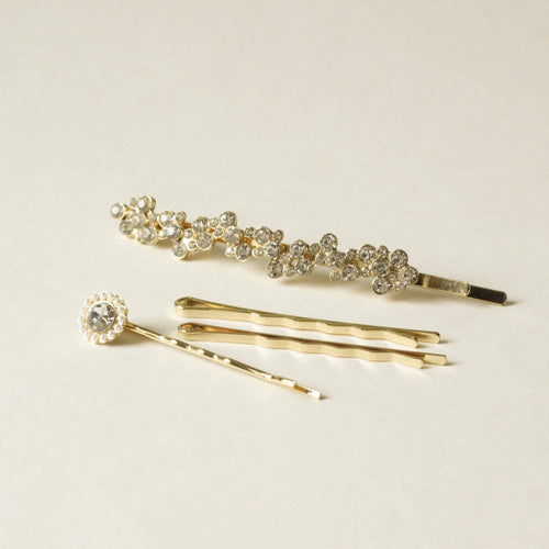 Rhinestone & Metal Hair Bobby Pins | Set of 4