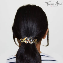 Load image into Gallery viewer, French Amie Swirls Onyx Cellulose Handmade Hair Clip Barrette with Silver Clasp