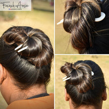 Load image into Gallery viewer, French Amie Slick Large Handmade Cellulose Chignon U Hair Pin Stick for Women: Silver Onyx