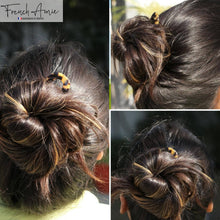 Load image into Gallery viewer, French Amie Slick Large Handmade Cellulose Chignon U Hair Pin Stick for Women: Silver Onyx