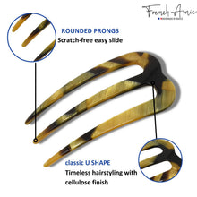 Load image into Gallery viewer, French Amie Tri Prongs 3" Medium Handmade Cellulose Bun Holder Women Hair Pin: Onyx