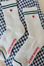 Load image into Gallery viewer, Embroidered Boyfriend Socks: Parchment + Heart