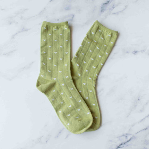 Women's Heart Crew Socks: Sage