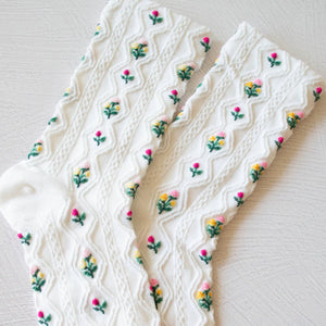 Romantic Floral Socks: White