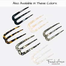 Load image into Gallery viewer, French Amie Tri Prongs 3" Medium Handmade Cellulose Bun Holder Women Hair Pin: Onyx