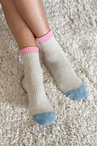 Color Block Girlfriend Socks : Grey Pink