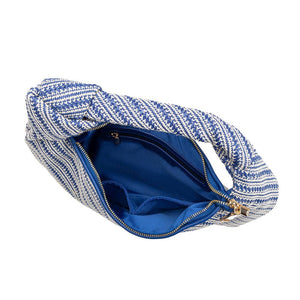 Cher Large Blue Raffia Straw Shoulder Bag