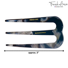 Load image into Gallery viewer, French Amie Tri Prongs 3" Medium Handmade Cellulose Bun Holder Women Hair Pin: Onyx