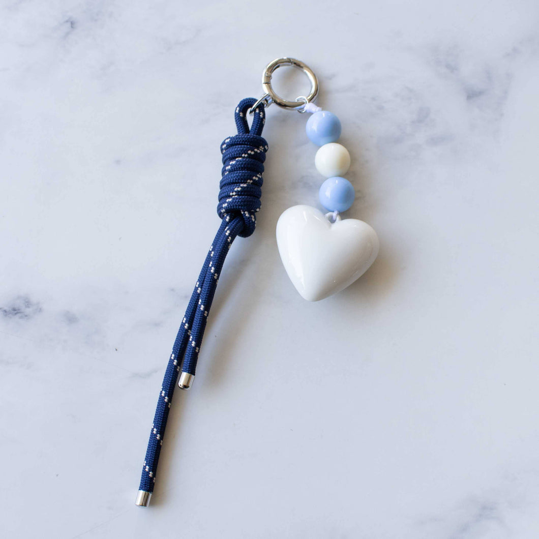 Blue Rope Bag Charm w/ Ivory Heart