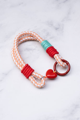 Rope Bag Charm with Heart Charm: Blush
