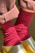 Load image into Gallery viewer, Her Socks - Modal Lurex: Carmine Glitter