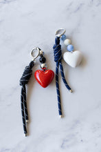 Load image into Gallery viewer, Blue Rope Bag Charm w/ Ivory Heart