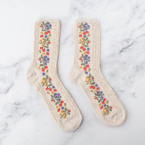 Vintage Strawberry Socks: Oatmeal