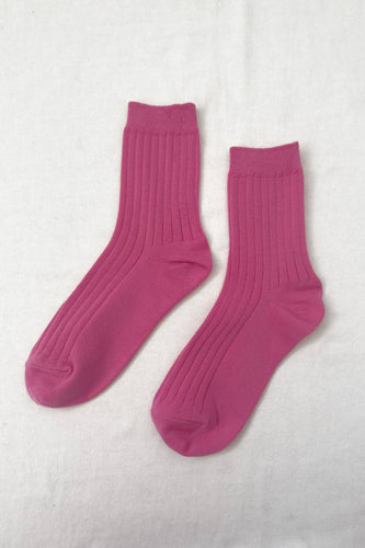 Her Socks - Mercerized Combed Cotton Rib: Bright Pink