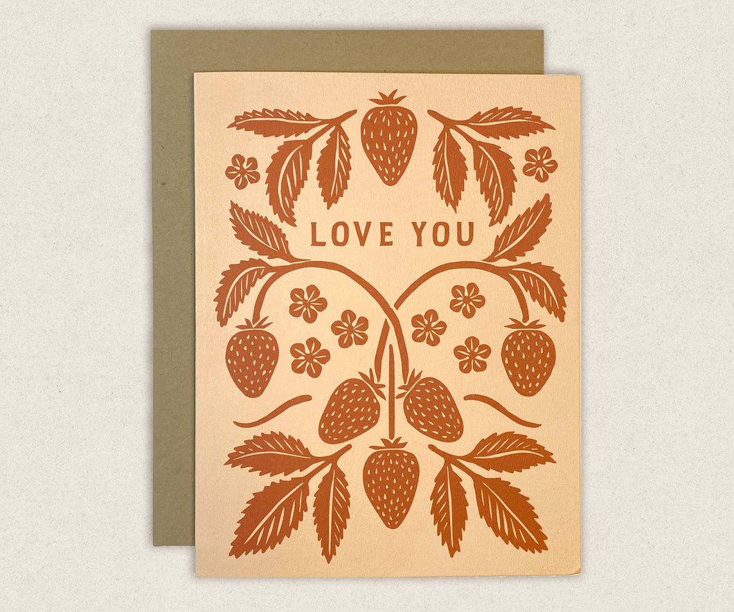 Love You Strawberry Floral Greeting Card