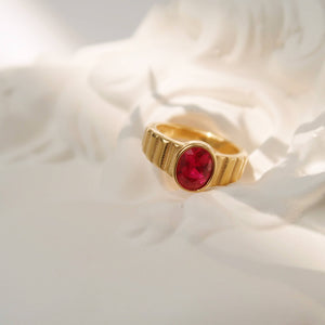 Gold Red Ruby Signet Ring
