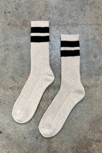 Grandpa Varsity Socks - Oatmeal / Black Stripe