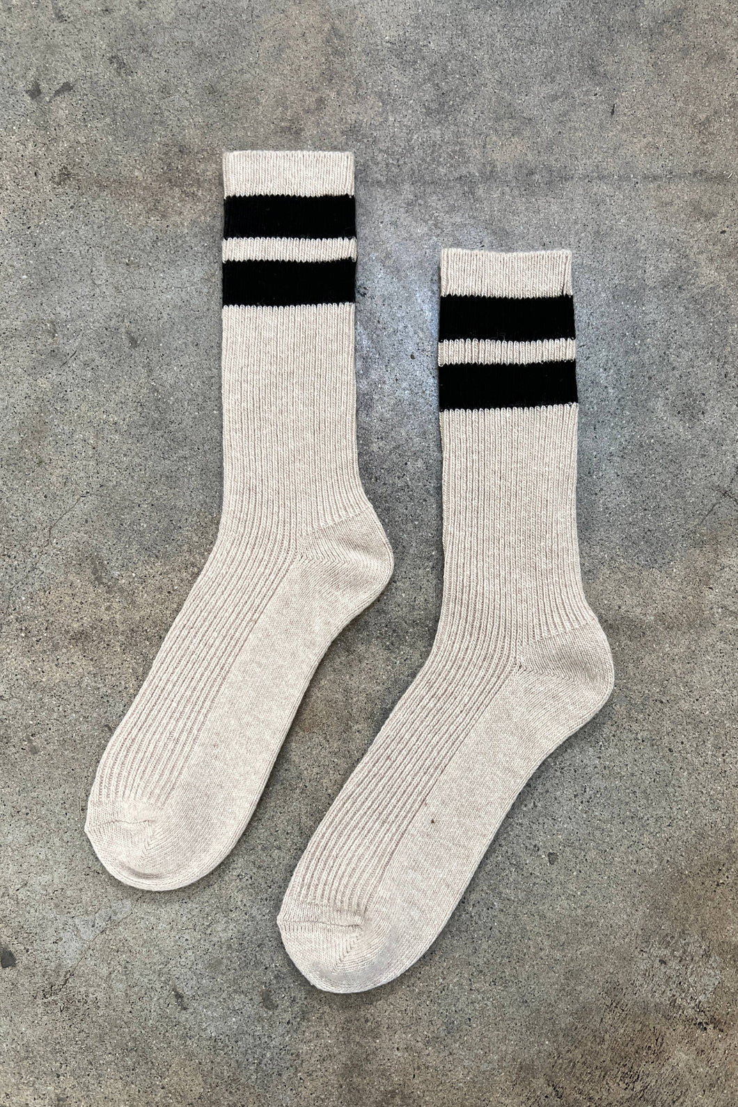 Grandpa Varsity Socks - Oatmeal / Black Stripe