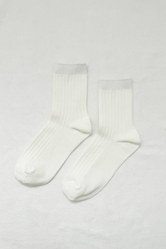 Her Socks - Mercerized Combed Cotton Rib: Classic White