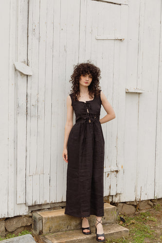 Gyneth Linen Mid-length Dress - Black